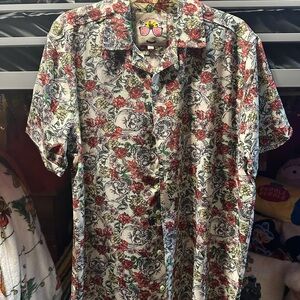 Good Vibes Men's Skull and Floral Casual Button Down Shirt